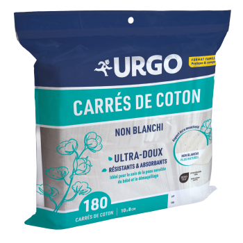 Carrés de coton non blanchi 10 x 8 cm Urgo - sachet de 180 carrés