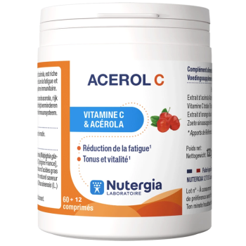 Acerol C vitamine C & acérola Nutergia - pot de 60+12 comprimés 