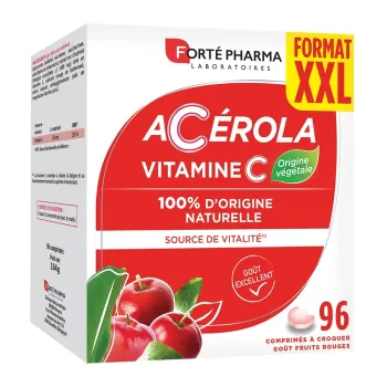 Acérola vitamine C goût fruits rouges Forté Pharma - boite de 96 comprimés à croquer 