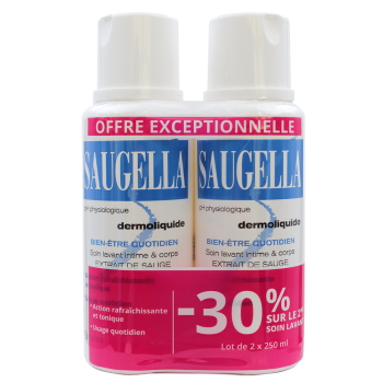 Dermoliquide émulsion lavante douce Saugella - 2 flacons de 250 ml