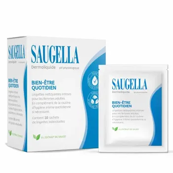 Dermoliquide lingettes intimes Saugella - boite de 10 lingettes individuelles