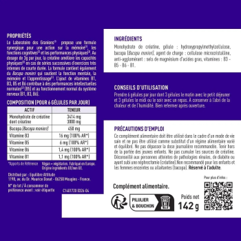 Cr&eacute;atine 3000mg Granions - 180 g&eacute;lules