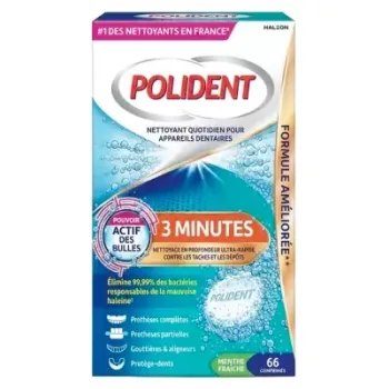 Polident nettoyant 3 minutes menthe fraîche - boite de 66 comprimés