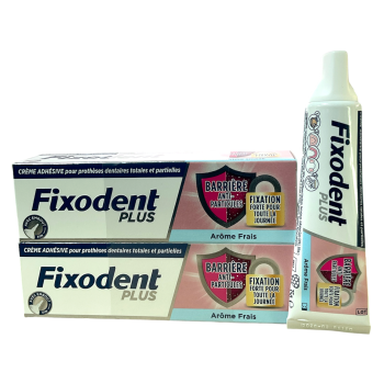 Crème adhésive anti-particules arôme frais Fixodent plus - lot de 2 tubes de 35g