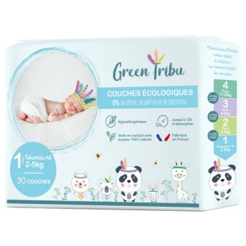 Couches écologiques taille 1 (2-5 kg) Green Tribu