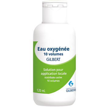 Eau oxyg&eacute;n&eacute;e stabilis&eacute;e codex 10 volumes Gilbert solution pour application locale en flacon
