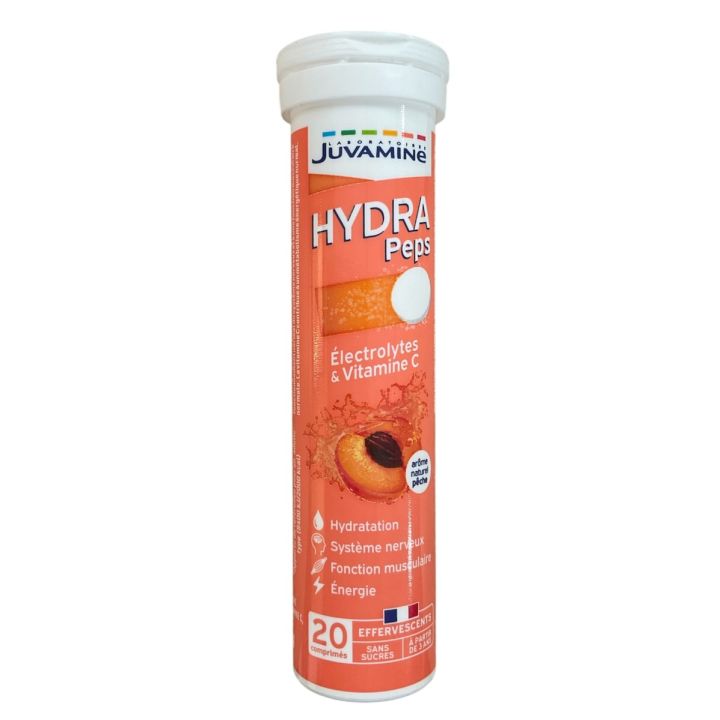 Hydra Peps arôme pêche Juvamine - tube de 20 comprimés effervescents