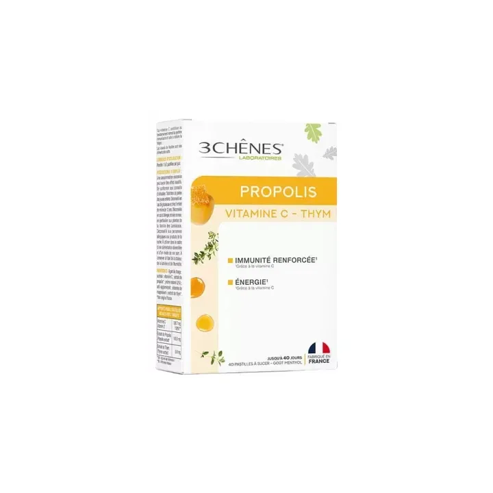 Propolis vitamine C et thym Les 3 Chênes - boîte de 40 pastilles à sucer
