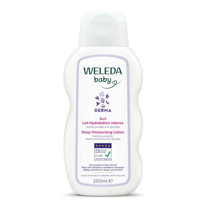 Lait hydratation intense 3 en 1 Weleda Baby Derma - flacon de 200ml 