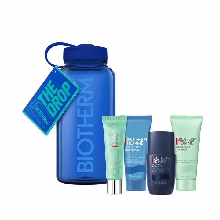 Drop Les Essentiels hydratation homme Biotherm - coffret de 4 produits + 1 gourde