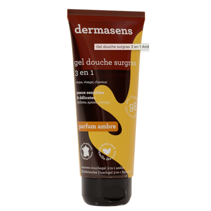 Gel douche surgras parfum ambre Dermasens Marque Verte - tube de 200ml
