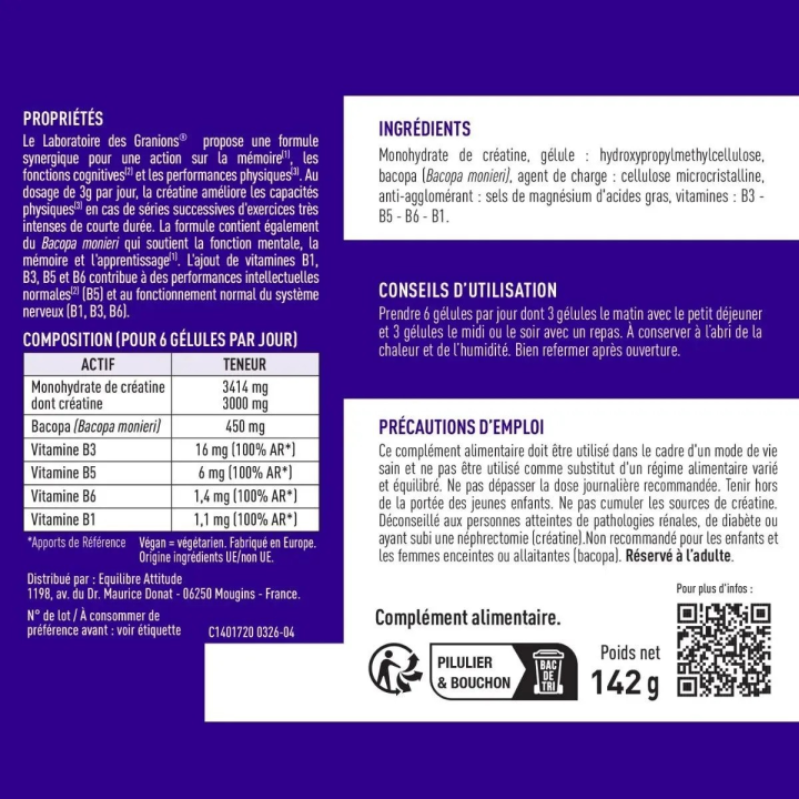Créatine 3000mg Granions - 180 gélules