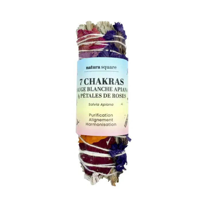 7 Chakras Sauge blanche apiana et pétales de roses Natura square - 1 fagot