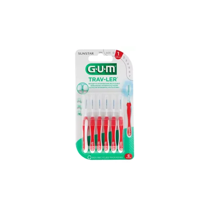 Brossette interdentaire antibactérienne Trav-ler 0.8 mm Gum - 6 brossettes