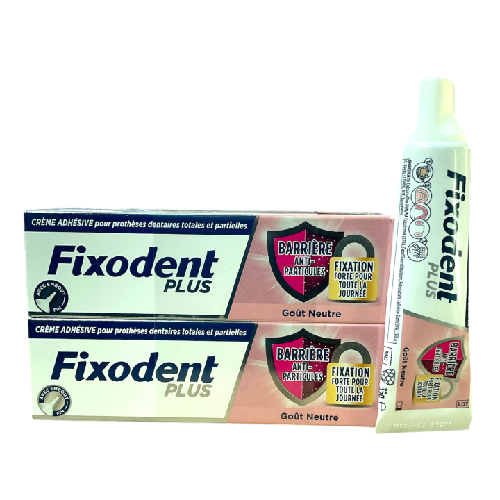 Crème adhésive anti-particules Fixodent plus - lot de 2 tubes de 35g