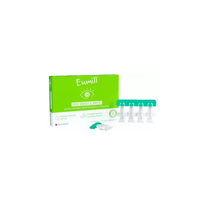 Gouttes yeux rouges et irrités Eumill - boîte de 10 unidoses de 0,5ml