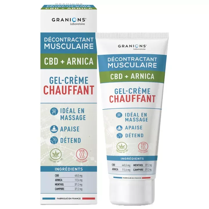Décontractant musculaire Gel-crème chauffant CBD + arnica Granions - tube de 75 ml