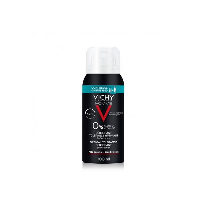 Déodorant compressé peau sensible 48h homme Vichy - spray de 100 ml