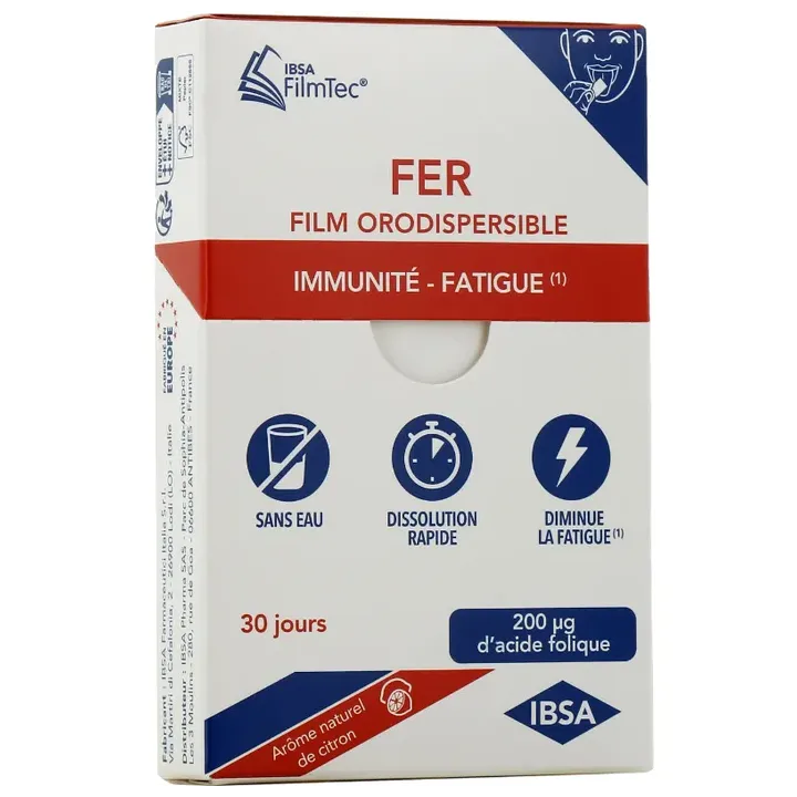 Fer fatigue goût citron Ibsa FilmTec - boite de 30 films orodispersibles