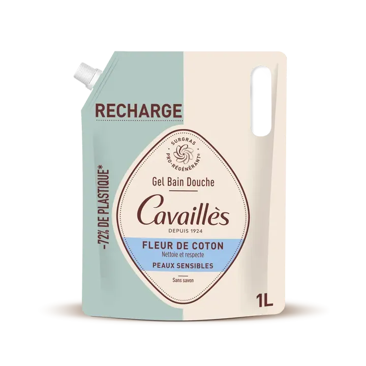 Gel bain et douche surgras actif fleur de coton Rogé Cavaillès - éco-recharge de 1L