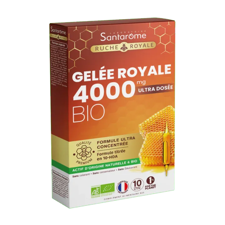 Gelée royale 4000 mg bio Santarome - boite de 10 ampoules