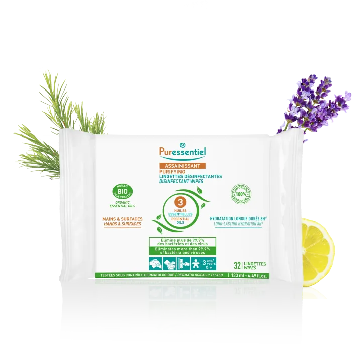 Lingettes désinfectantes Puressentiel - sachet de 32 lingettes