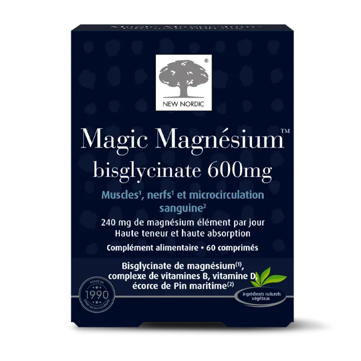 Magic magnésium bisglycinate 600mg New Nordic - boite de 60 comprimés