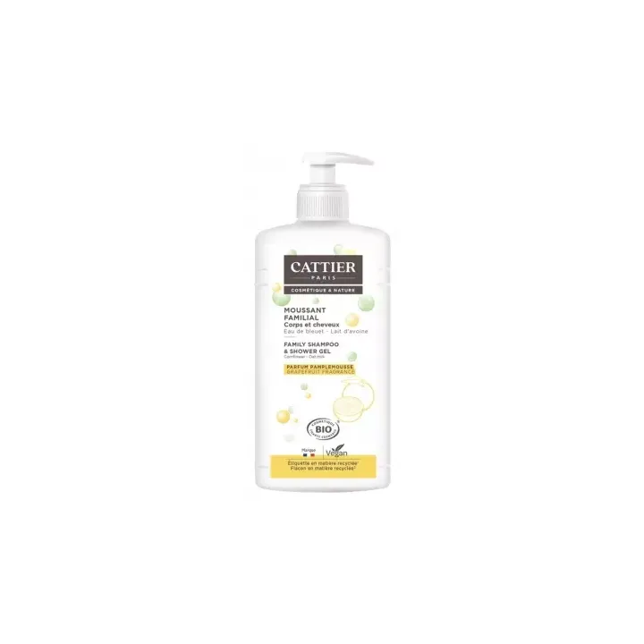 Moussant familial au Lactoserum bio parfum pamplemousse Cattier - flacon-pompe 1 L