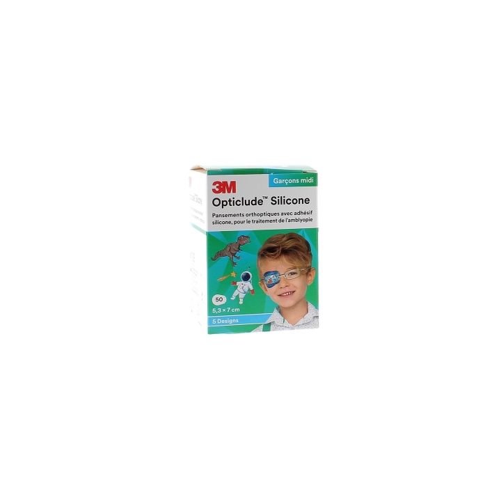 Opticlude silicone garçons midi 3M - 50 pansements de 5,3 x 7,0 cm