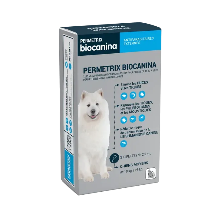 Permetrix solution pour spot-on chien moyen Biocanina - boite de 3 pipettes de 0,4ml