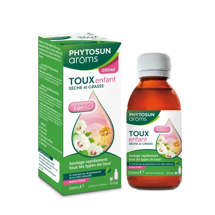 Sirop toux enfants arôme fraise Phytosun Arôms - flacon de 200ml