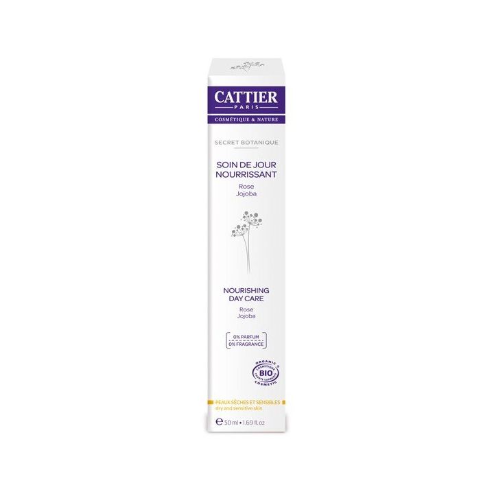 Soin de jour nourrissant bio secret botanique peaux sèches et sensibles Cattier - flacon de 50 ml