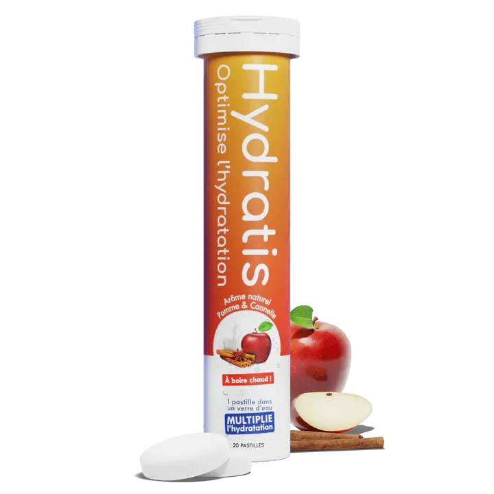 Solution d'hydratation goût pomme-cannelle Hydratis - tube de 20 pastilles effervescentes