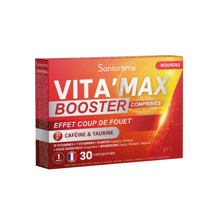 Vita'Max Booster comprimés caféine & taurine Santarome - boite de 30 comprimés