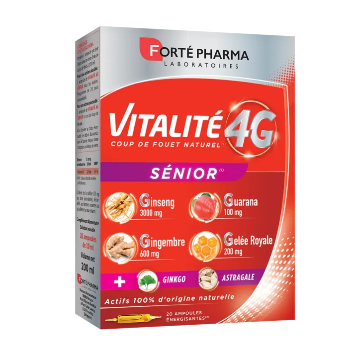 Vitalité 4G Sénior Forté Pharma - boite de 20 ampoules énergisantes