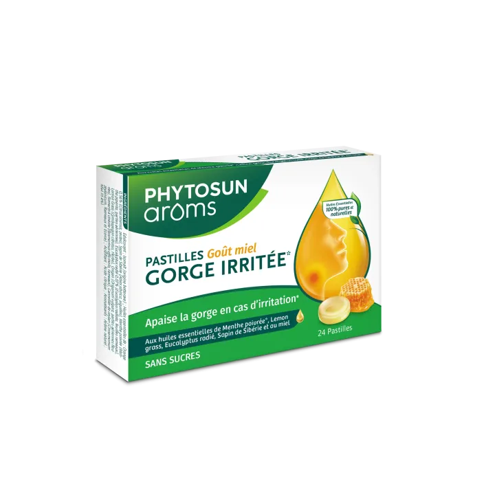 Pastille sans sucres gorge arôme miel Phytosun arôms - boite de 24 pastilles