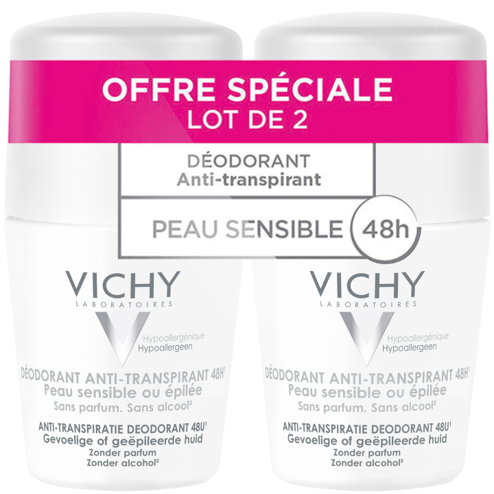 Déodorant anti-transpirant 48h peau sensible ou épilée Vichy