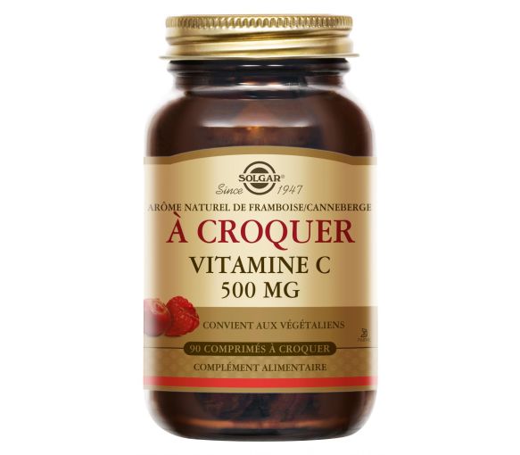 Vitamine C 500 goût framboise/cranberry Solgar - pot de 90 comprimés à croquer - image 1
