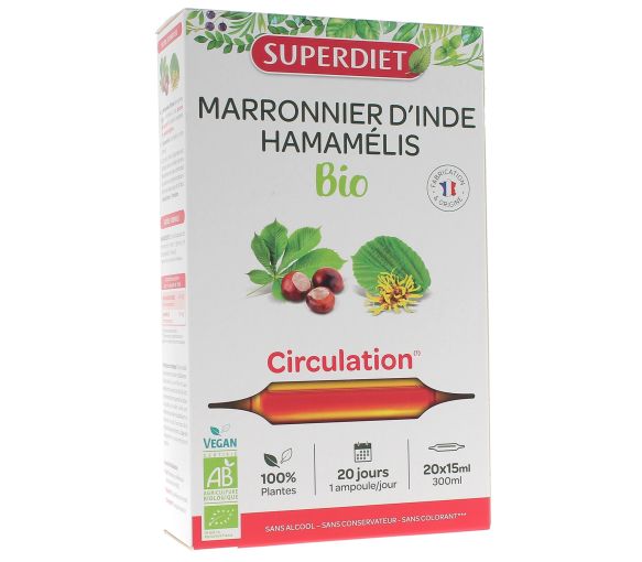 Marronnier d'inde / Hamamélis bio Super Diet - boîte de 20 ampoules de 15 ml