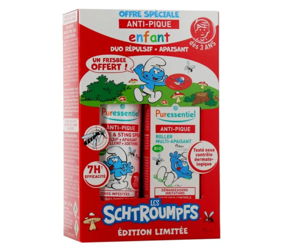 Anti-pique schtroumpfs dès 3 ans Puressentiel - coffret répulsif + apaisant + un frisbee offert - image 1