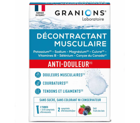 Décontractant musculaire anti-douleur goût fruits des bois Granions - 2 tubes de 10 comprimés - image 1