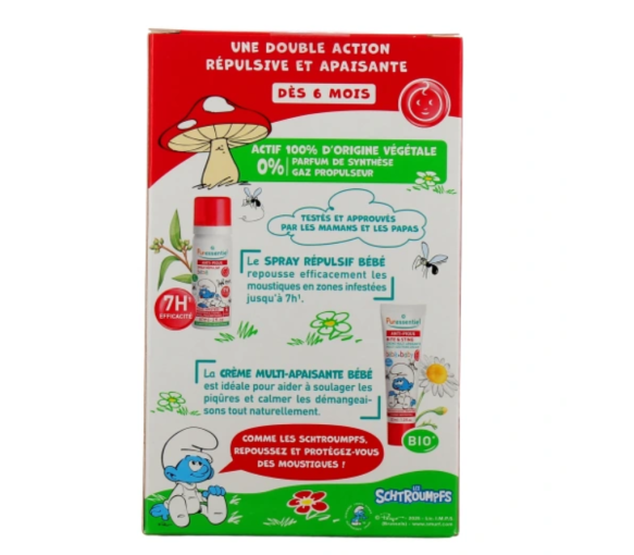 Anti-pique schtroumpfs bébé dès 6 mois Puressentiel - coffret répulsif + apaisant + un bavoir offert - image 2