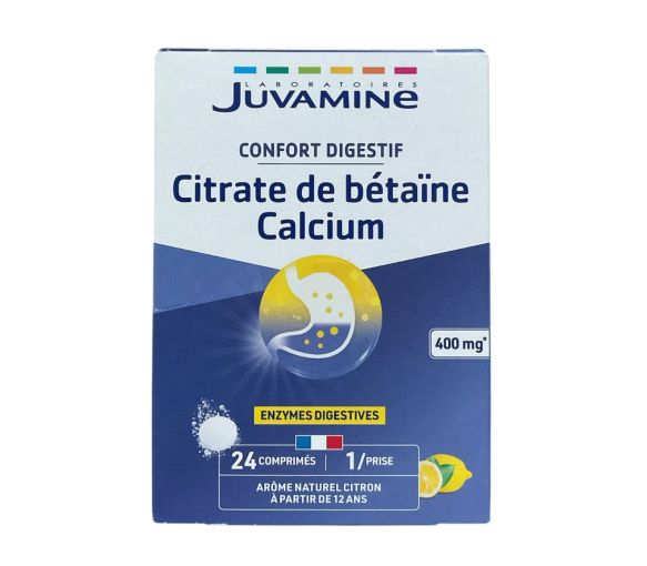 Confort digestif Citrate de bétaïne Calcium arôme citron Juvamine - boite de 24 comprimés effervescents - image 1