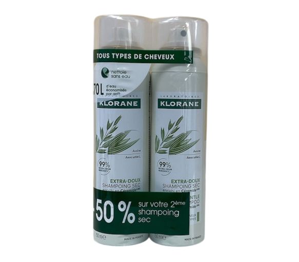 Shampoing sec extra-doux Klorane - lot de 2 sprays de 150ml