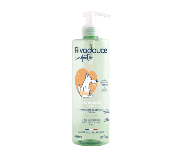 Gel douche 3 en 1 parfum Chapeau l'Abricot Rivadouce Loupiots - flacon-pompe de 400ml - image 1