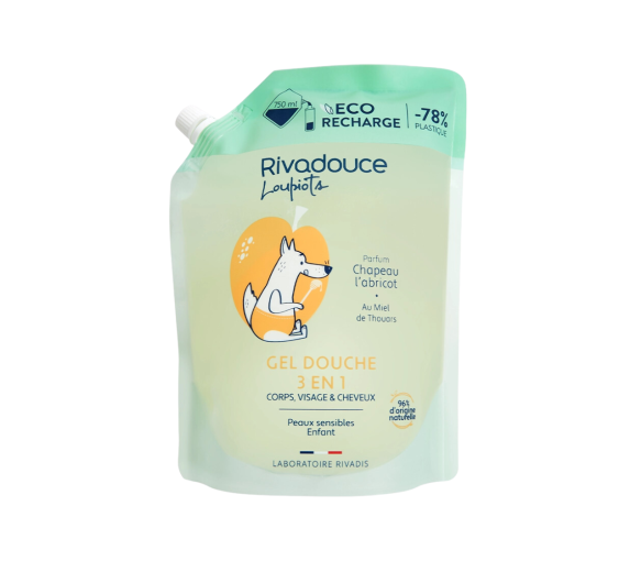 Gel douche 3 en 1 Chapeau l'Abricot Rivadouce Loupiots - éco-recharge de 750ml