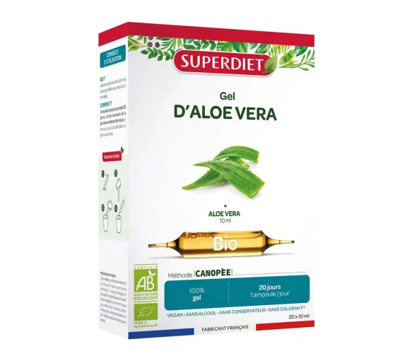 Gel d'Aloé vera bio Super Diet - boite de 20 ampoules de 10ml - image 1