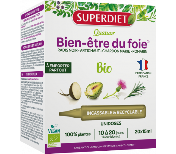 Quatuor Bien-être du foie bio Superdiet - boîte de 20 unidoses de 15ml - image 1