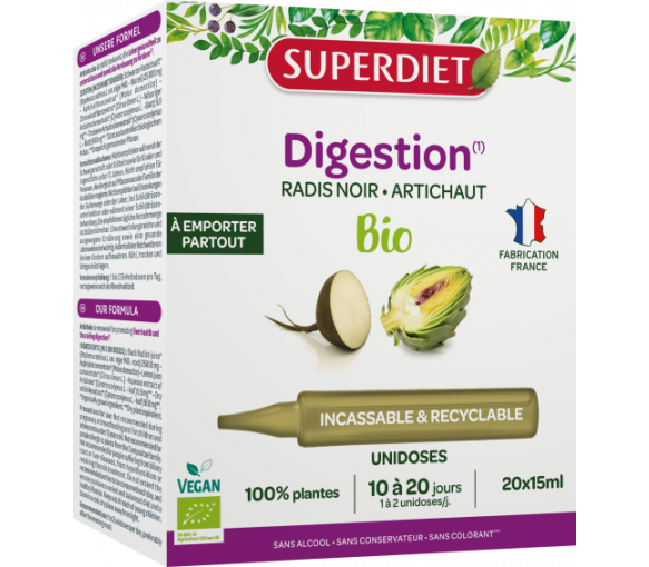Digestion radis noir artichaut bio Superdiet - boîte de 20 unidoses de 15ml - image 1