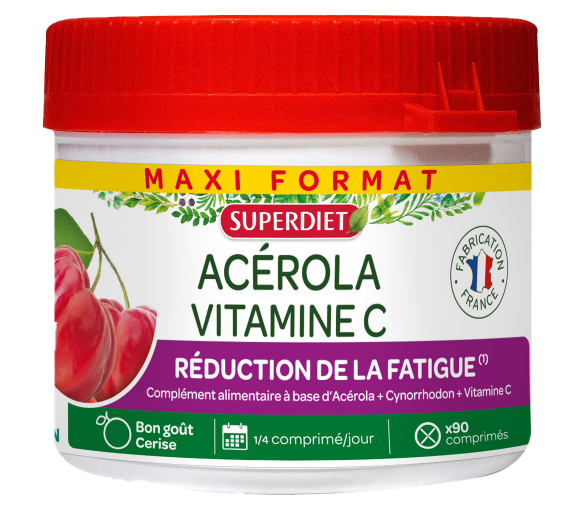 Maxi pot Acérola vitamine C Super Diet - 90 comprimés sécables à croquer - image 1